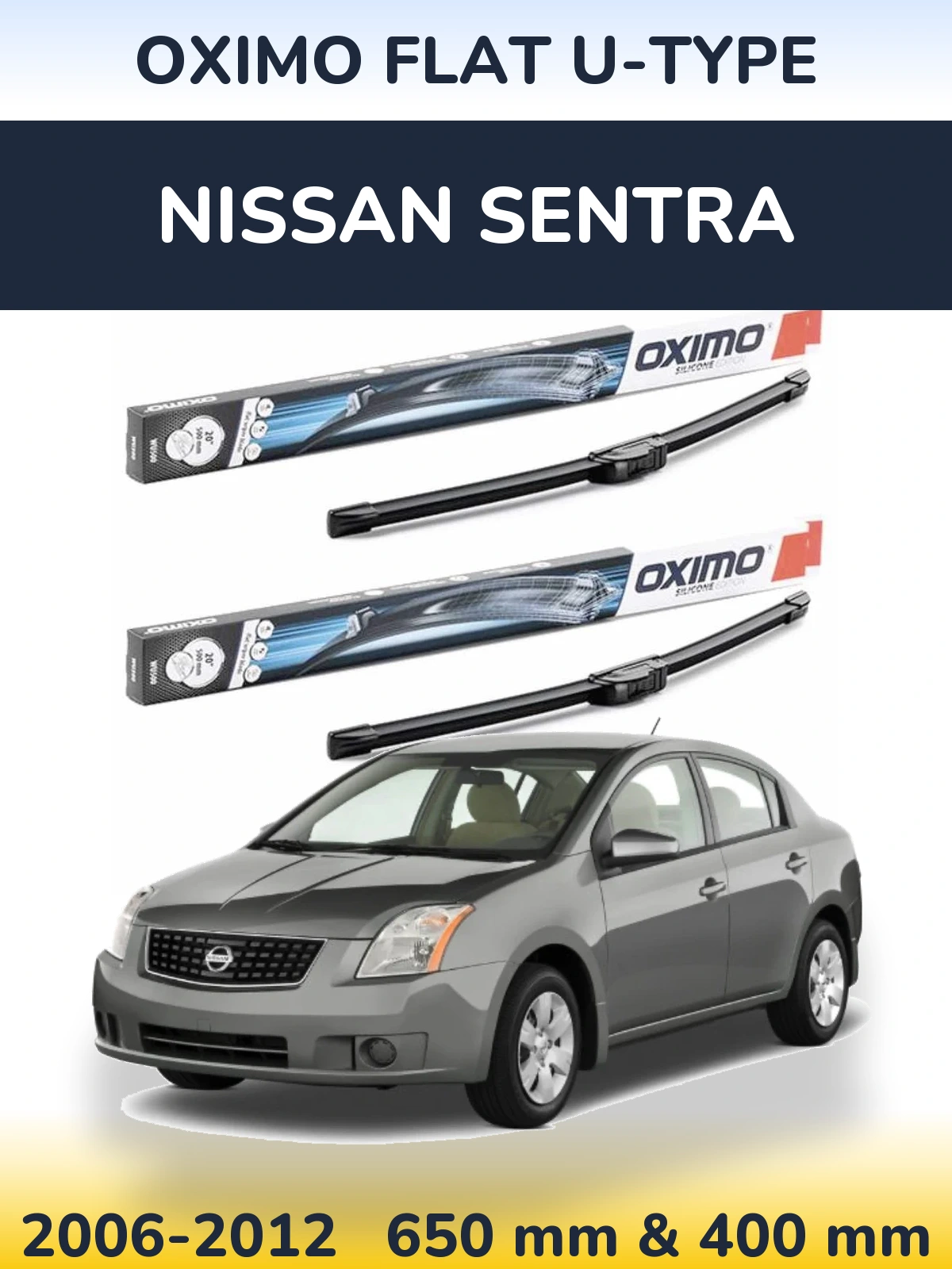 Front wiper blade set Oximo Flat U-type 650 & 400 mm for Nissan Sentra 2006-2012
