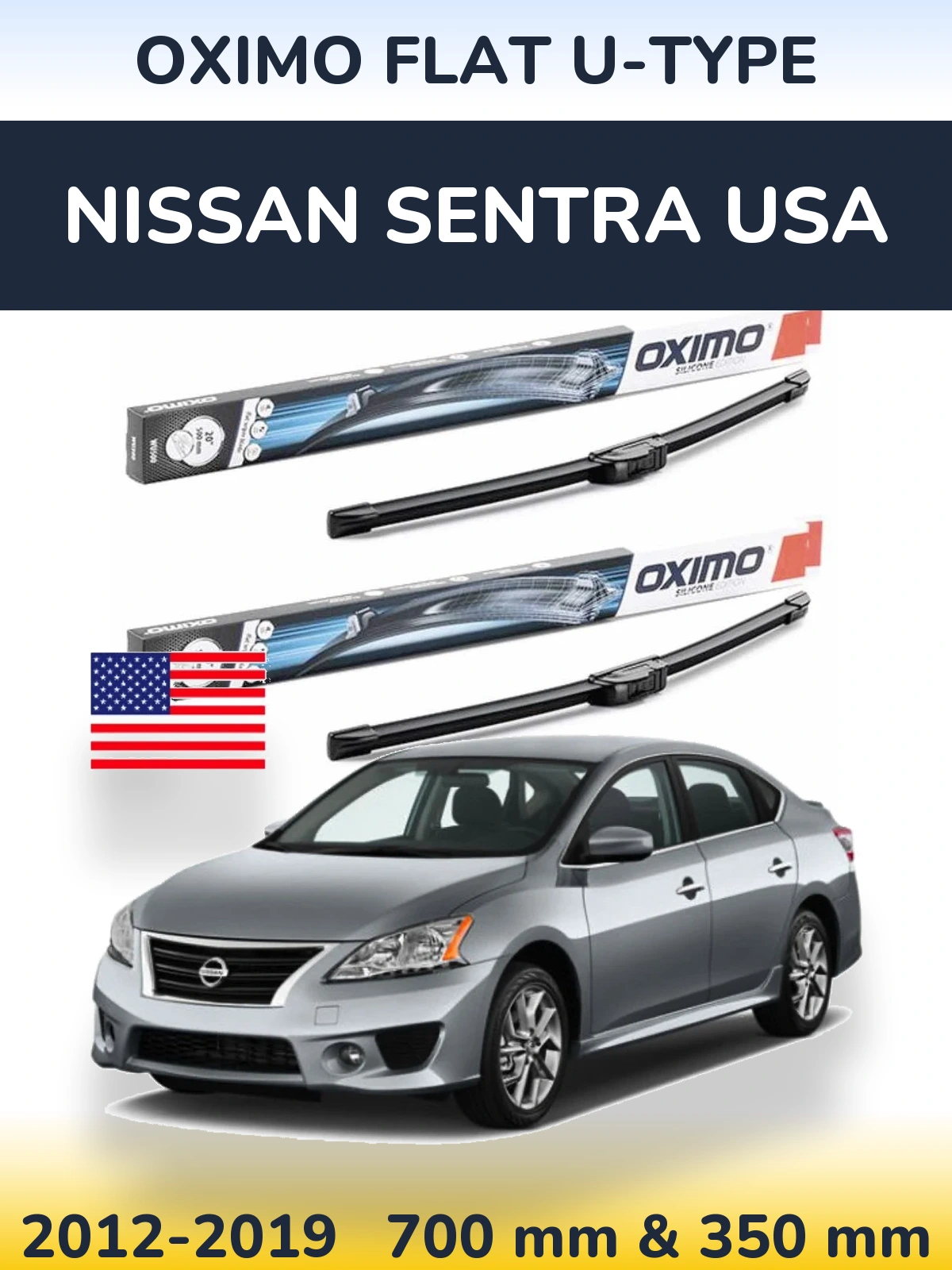 Комплект передних дворников Oximo Flat U-type 700 & 350 мм для Nissan Sentra USA 2012-2019