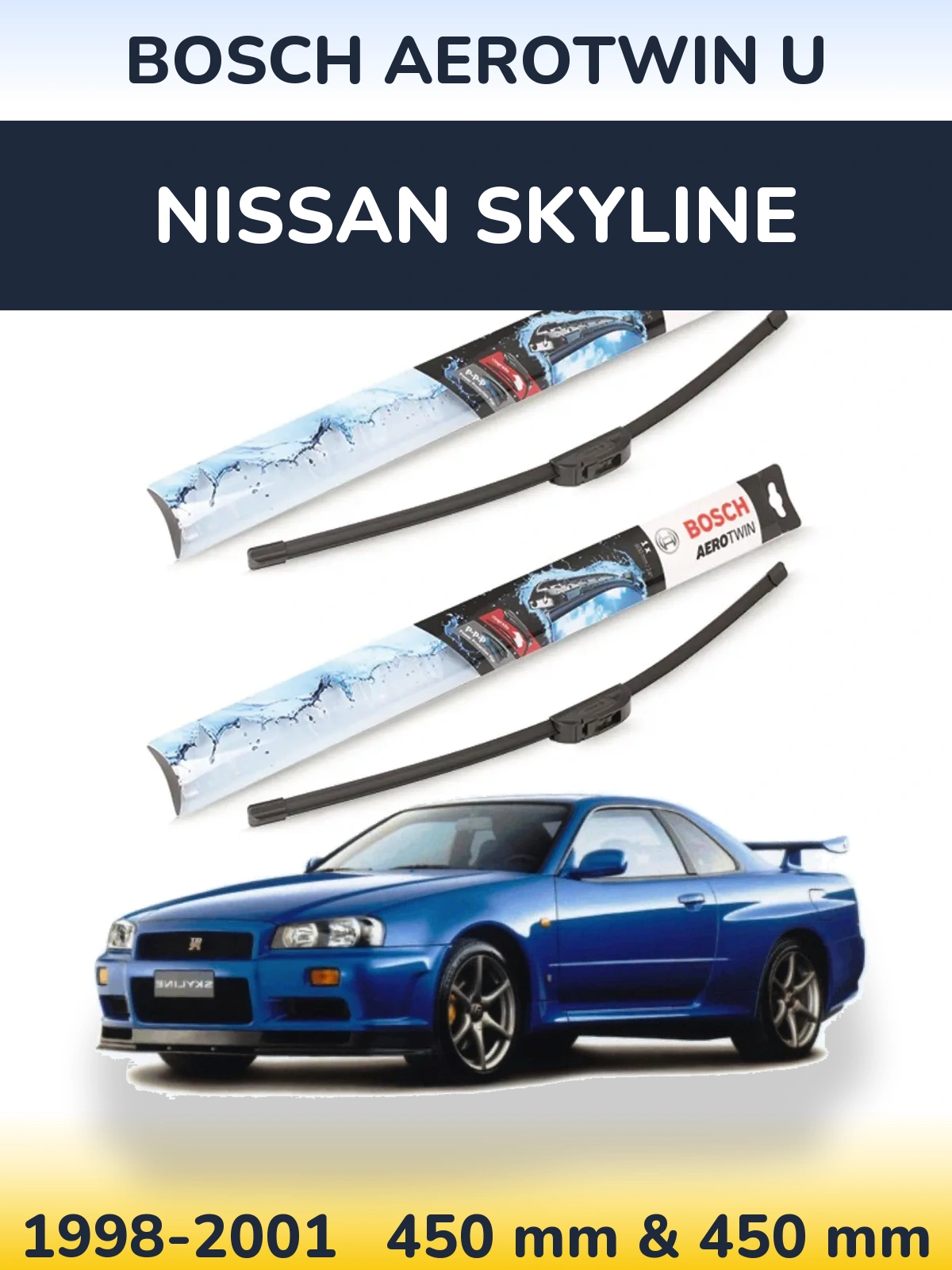 Front wiper blade set BOSCH AeroTwin U 450 & 450 mm for Nissan Skyline 1998-2001