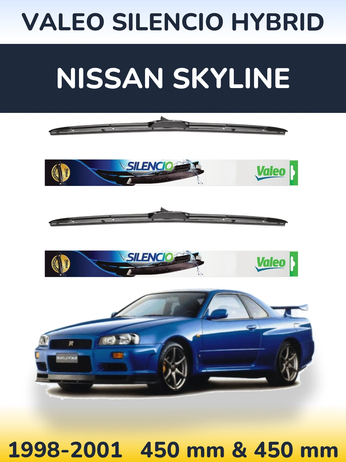 Комплект передніх щіток Valeo Silencio Hybrid 450 & 450 мм для Nissan Skyline 1998-2001