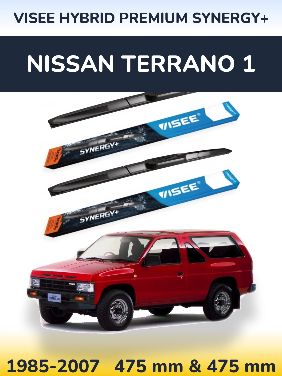 Front wiper blade set VISEE HYBRID PREMIUM SYNERGY+ 475 & 475 mm for Nissan Terrano 1 1985-2007