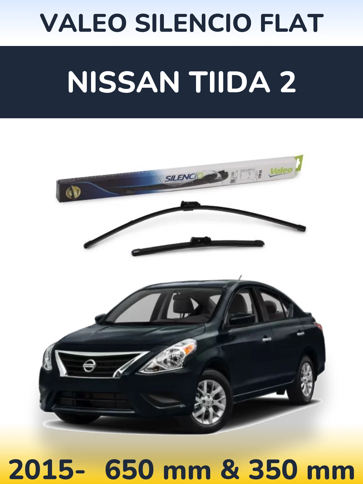 Front wiper blade set Valeo Silencio Flat 650 & 350 mm for Nissan Tiida 2 2015-2026