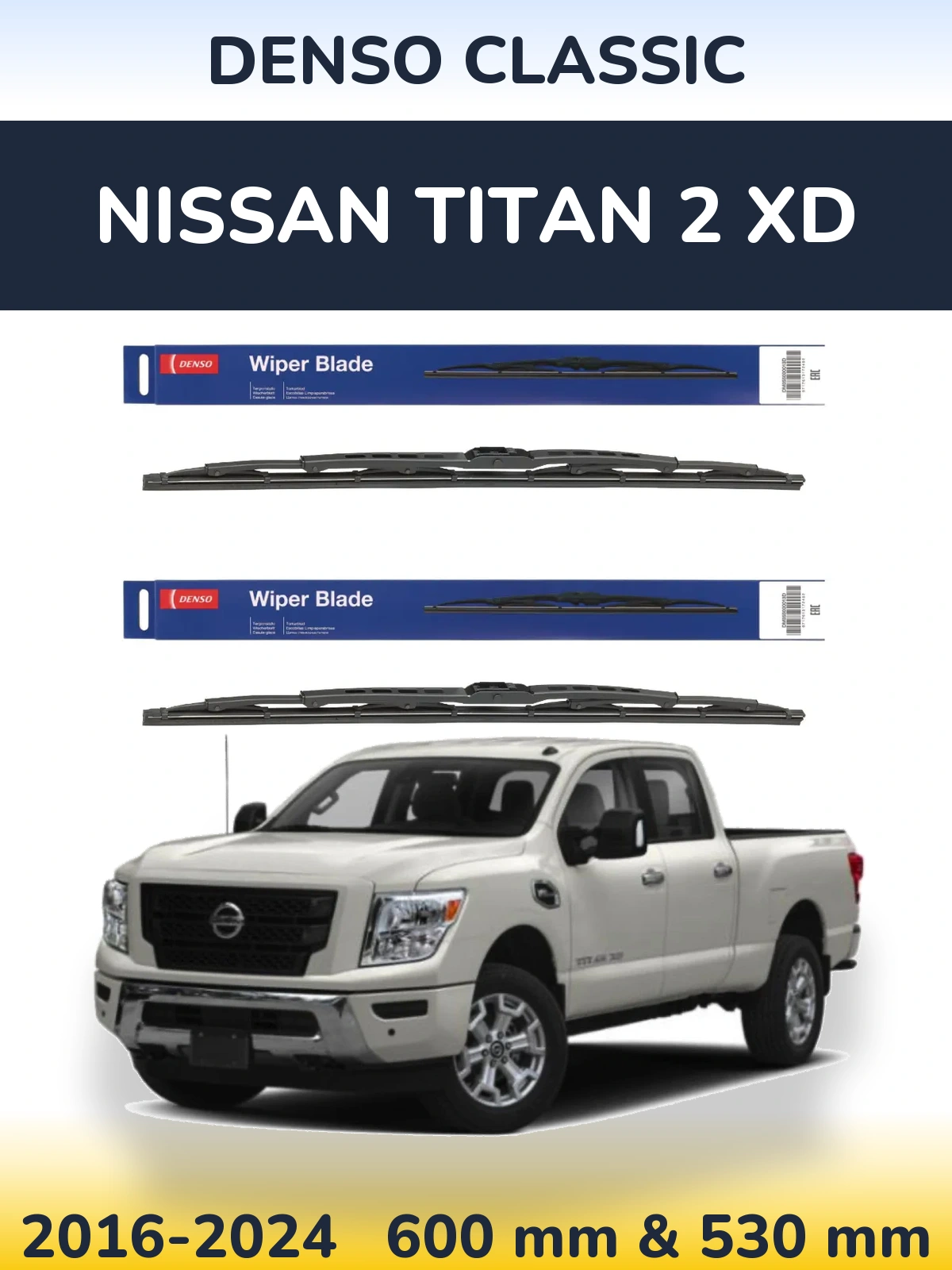 Front wiper blade set Denso Classic 600 & 530 mm for Nissan Titan 2 XD 2016-2024