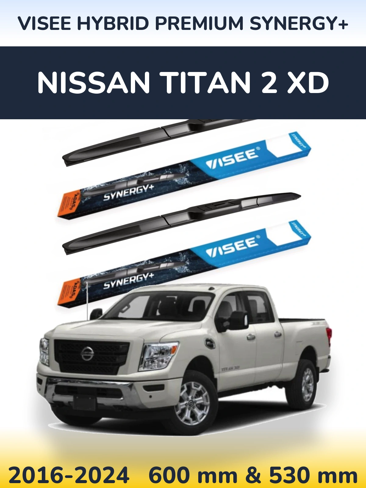 Комплект передних дворников VISEE HYBRID PREMIUM SYNERGY+ 600 & 530 мм для Nissan Titan 2 XD 2016-2024
