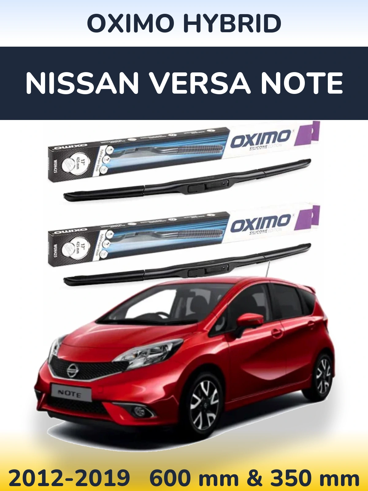 Комплект передних дворников Oximo Hybrid 600 & 350 мм для Nissan Versa Note 2012-2019