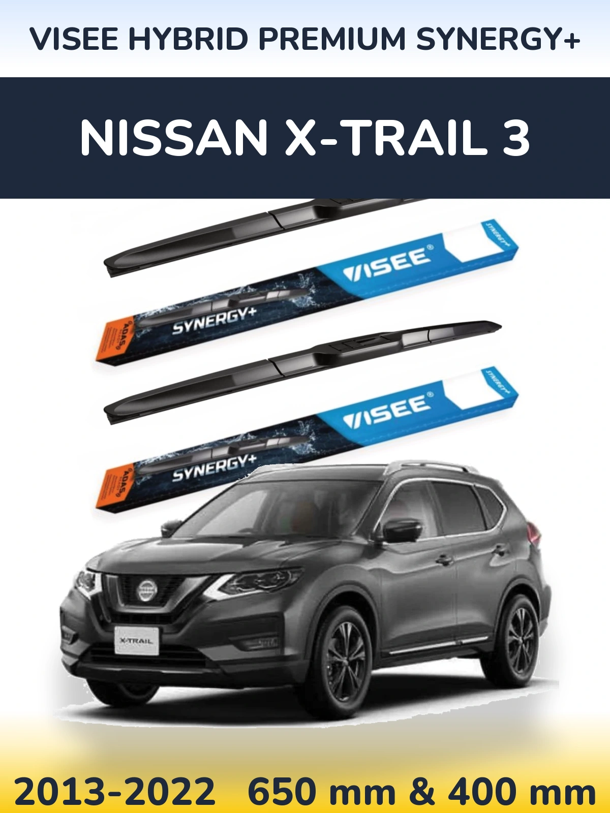 Front wiper blade set VISEE HYBRID PREMIUM SYNERGY+ 650 & 400 mm for Nissan X-Trail 3 2013-2022