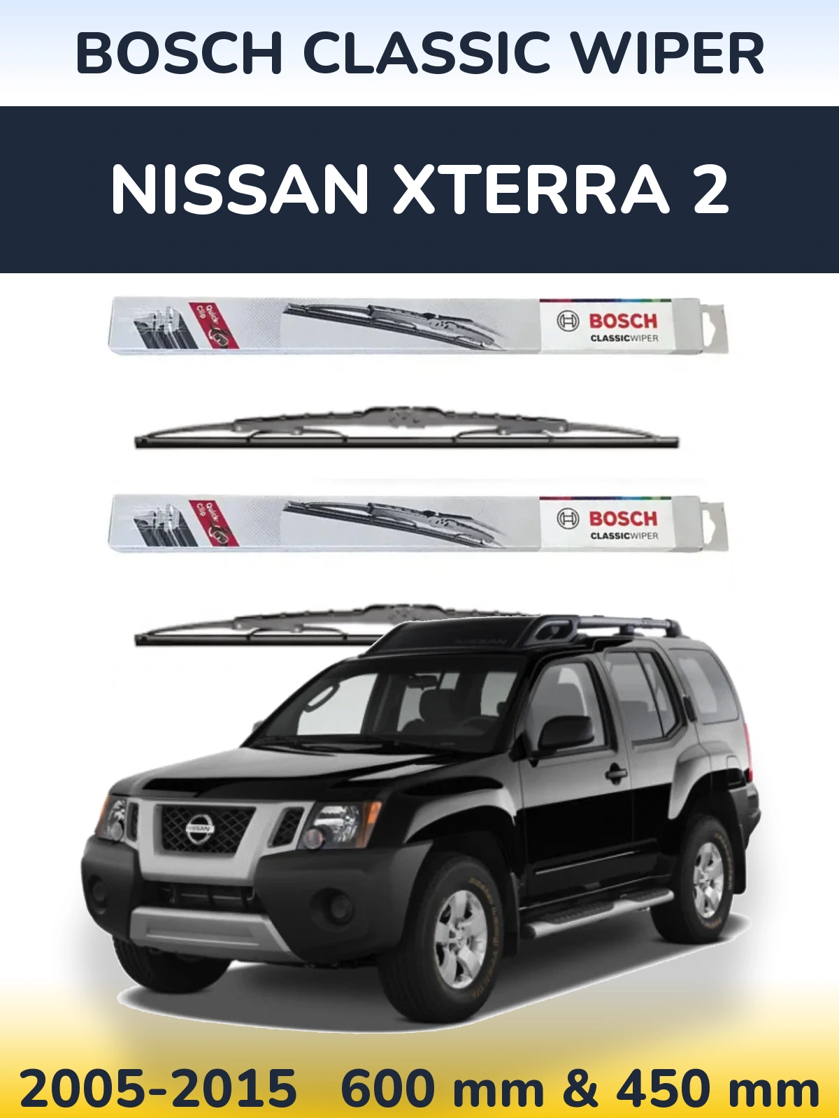 Комплект передних дворников BOSCH Classic Wiper 600 & 450 мм для Nissan Xterra 2 2005-2015