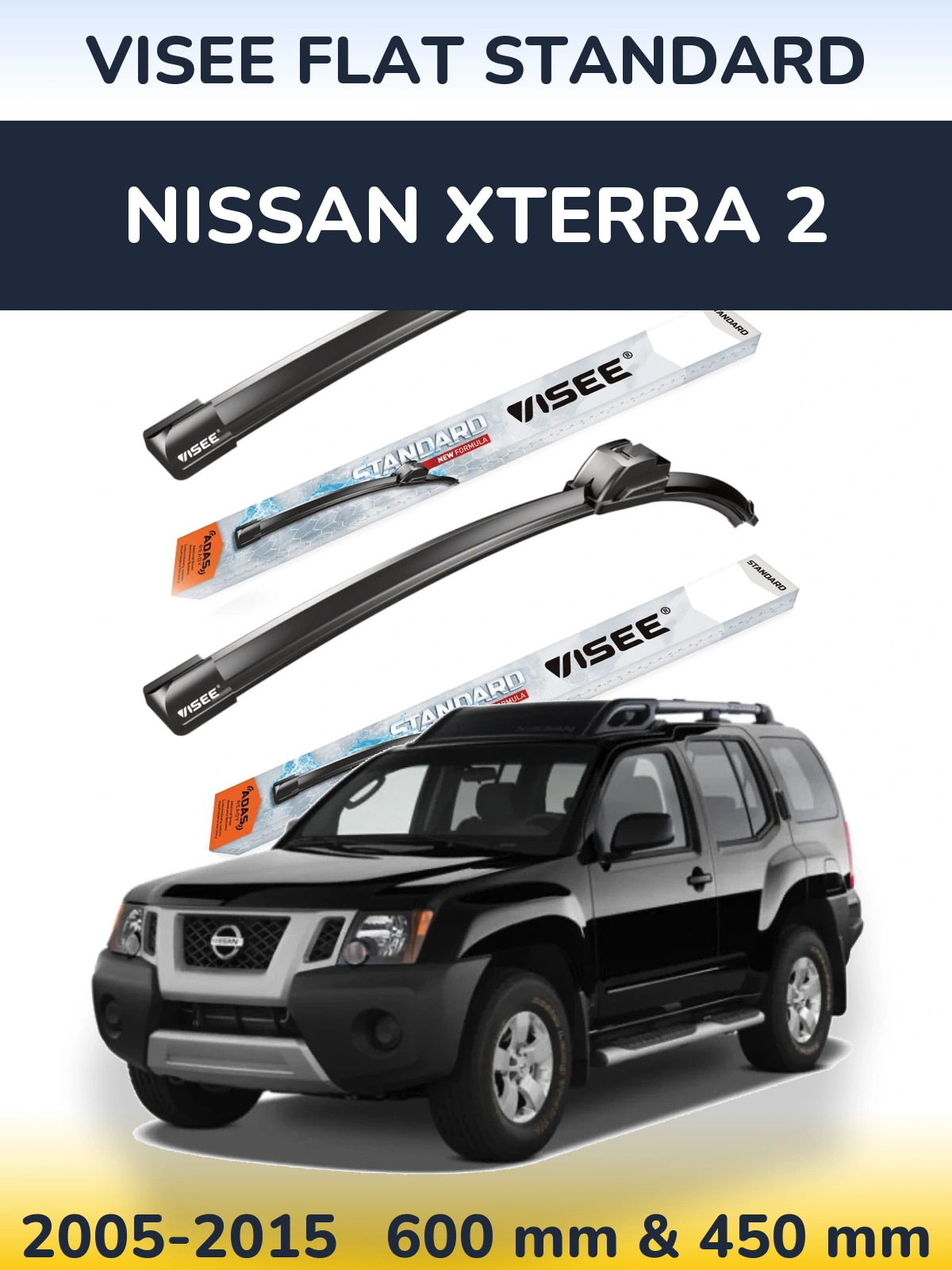Комплект передних дворников VISEE FLAT STANDARD 600 & 450 мм для Nissan Xterra 2 2005-2015