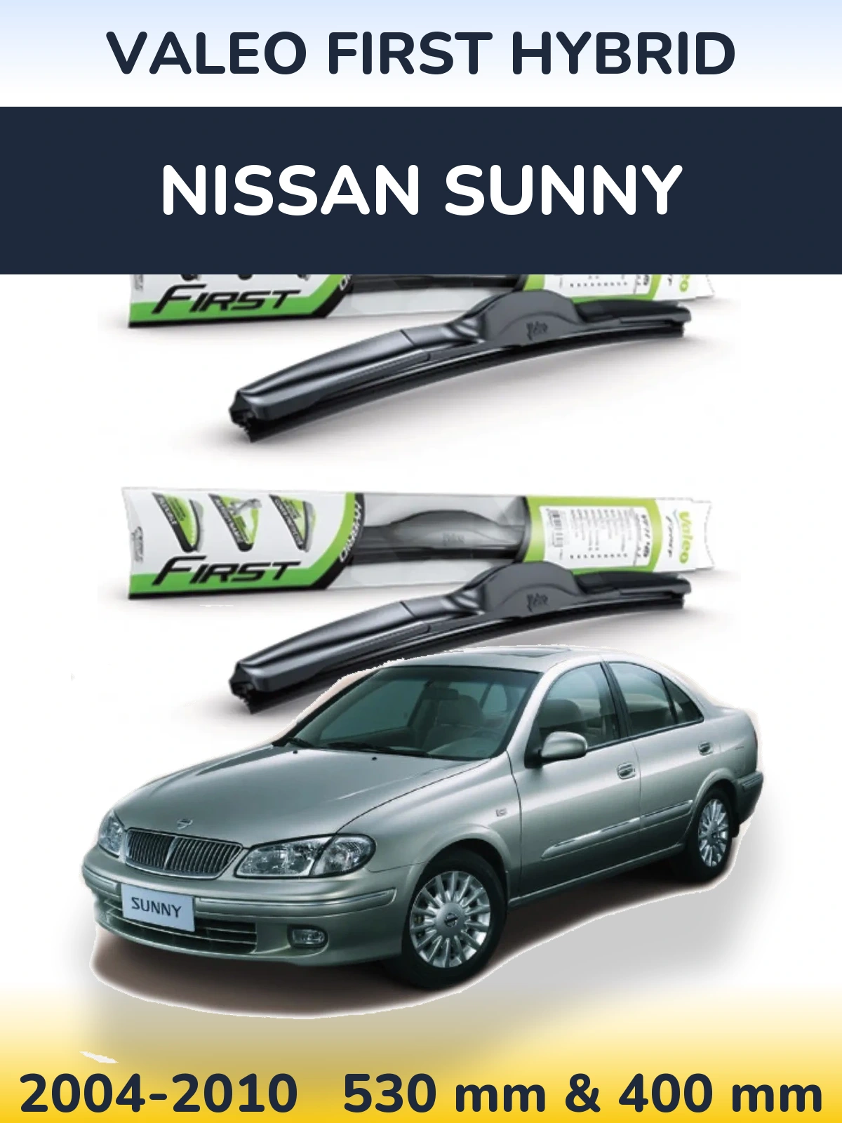 Front wiper blade set Valeo First Hybrid 530 & 400 mm for Nissan Sunny 2004-2010