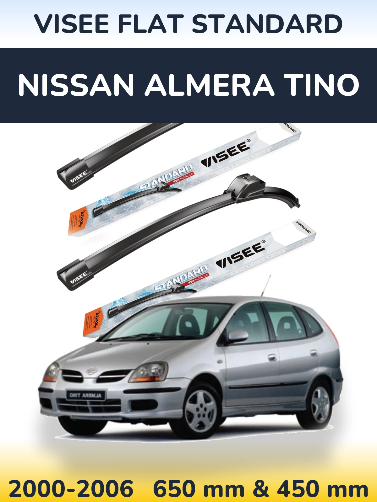 Комплект передніх щіток VISEE FLAT STANDARD 650 & 450 мм для Nissan Almera Tino 2000-2006