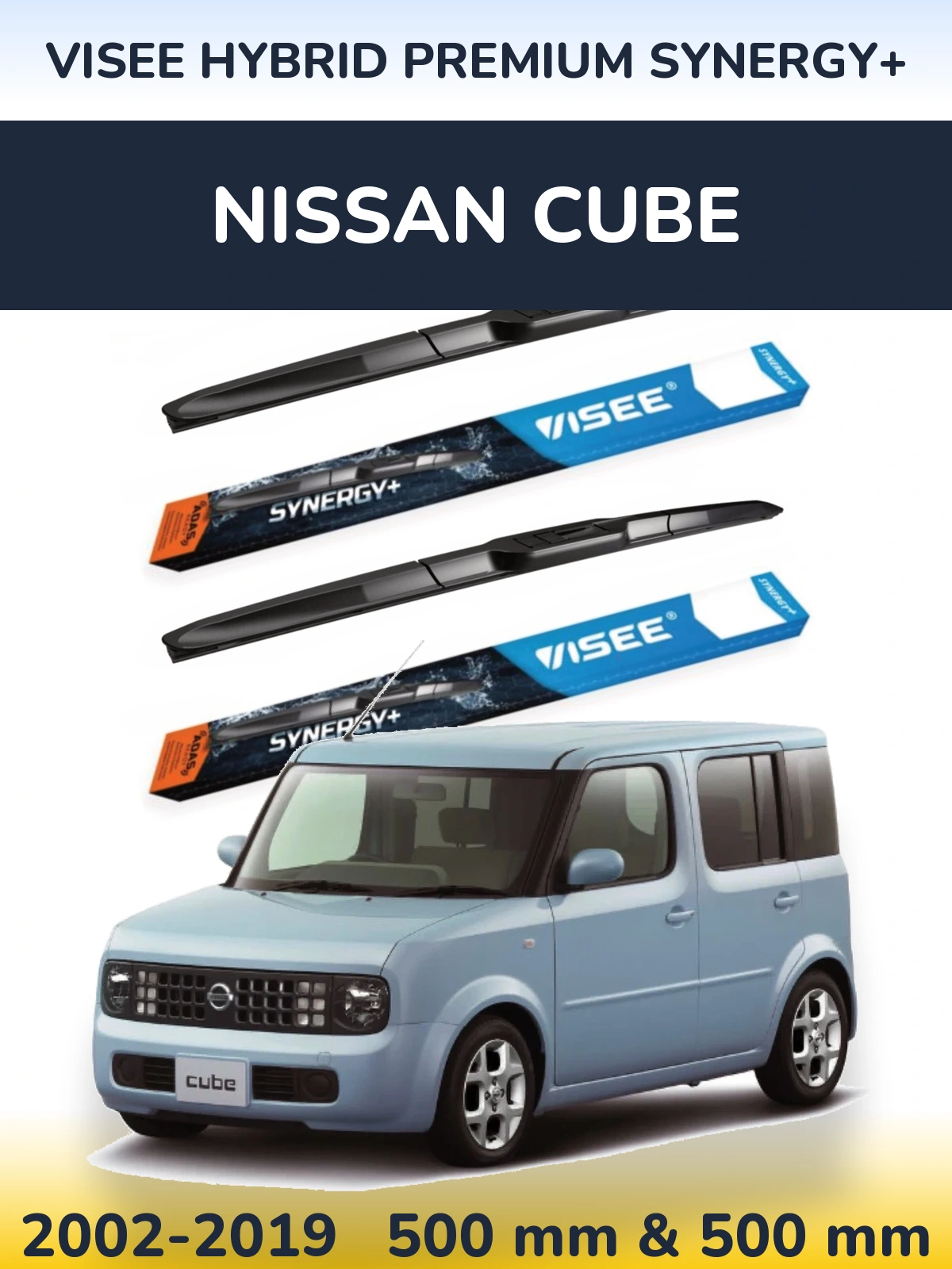 Комплект передніх щіток VISEE HYBRID PREMIUM SYNERGY+ 500 & 500 мм для Nissan Cube 2002-2019