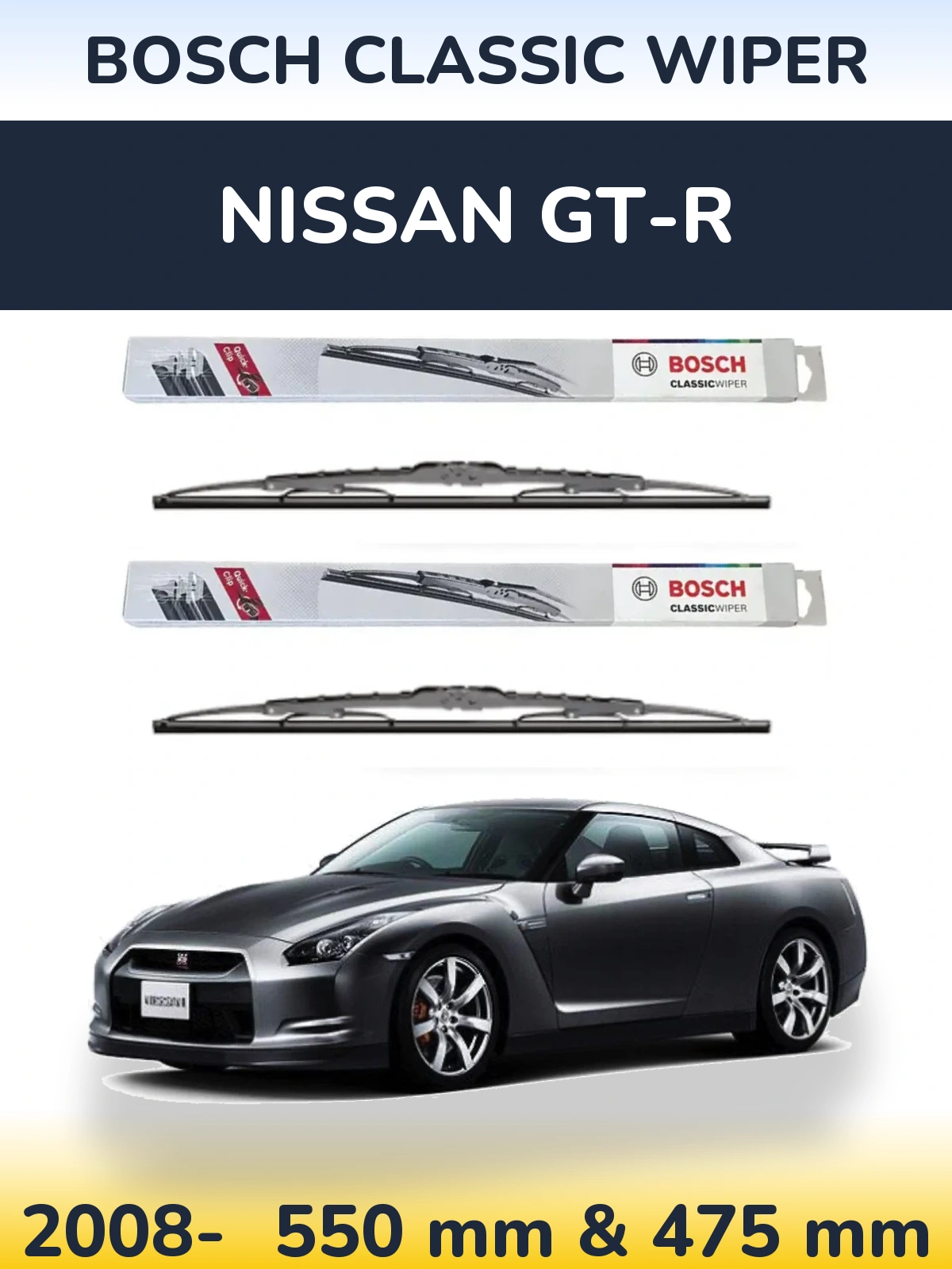 Front wiper blade set BOSCH Classic Wiper 550 & 475 mm for Nissan GT-R 2008-2026