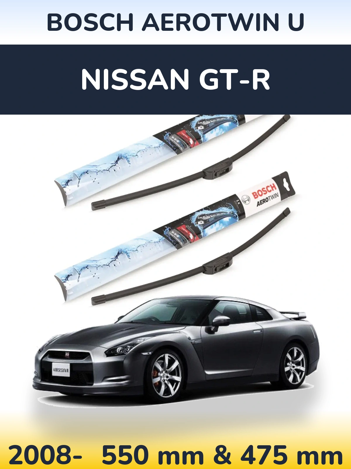 Front wiper blade set BOSCH AeroTwin U 550 & 475 mm for Nissan GT-R 2008-2026