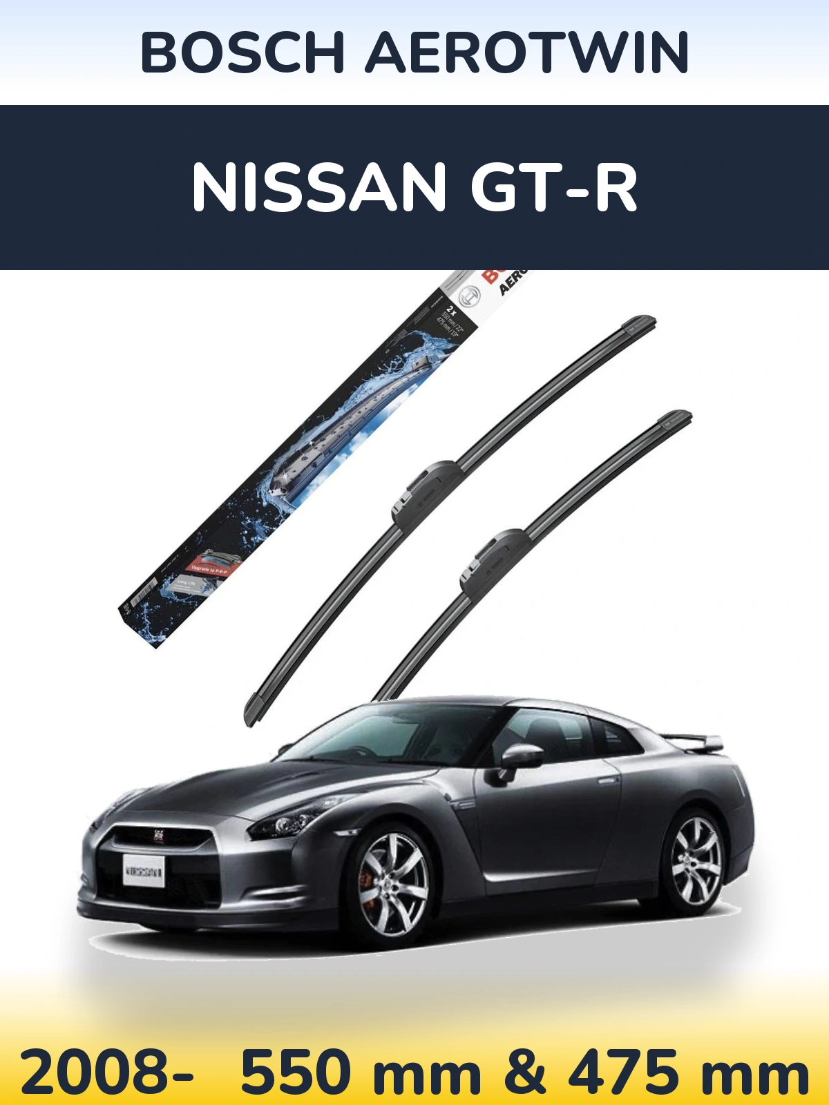 Front wiper blade set BOSCH AeroTwin 550 & 475 mm for Nissan GT-R 2008-2026