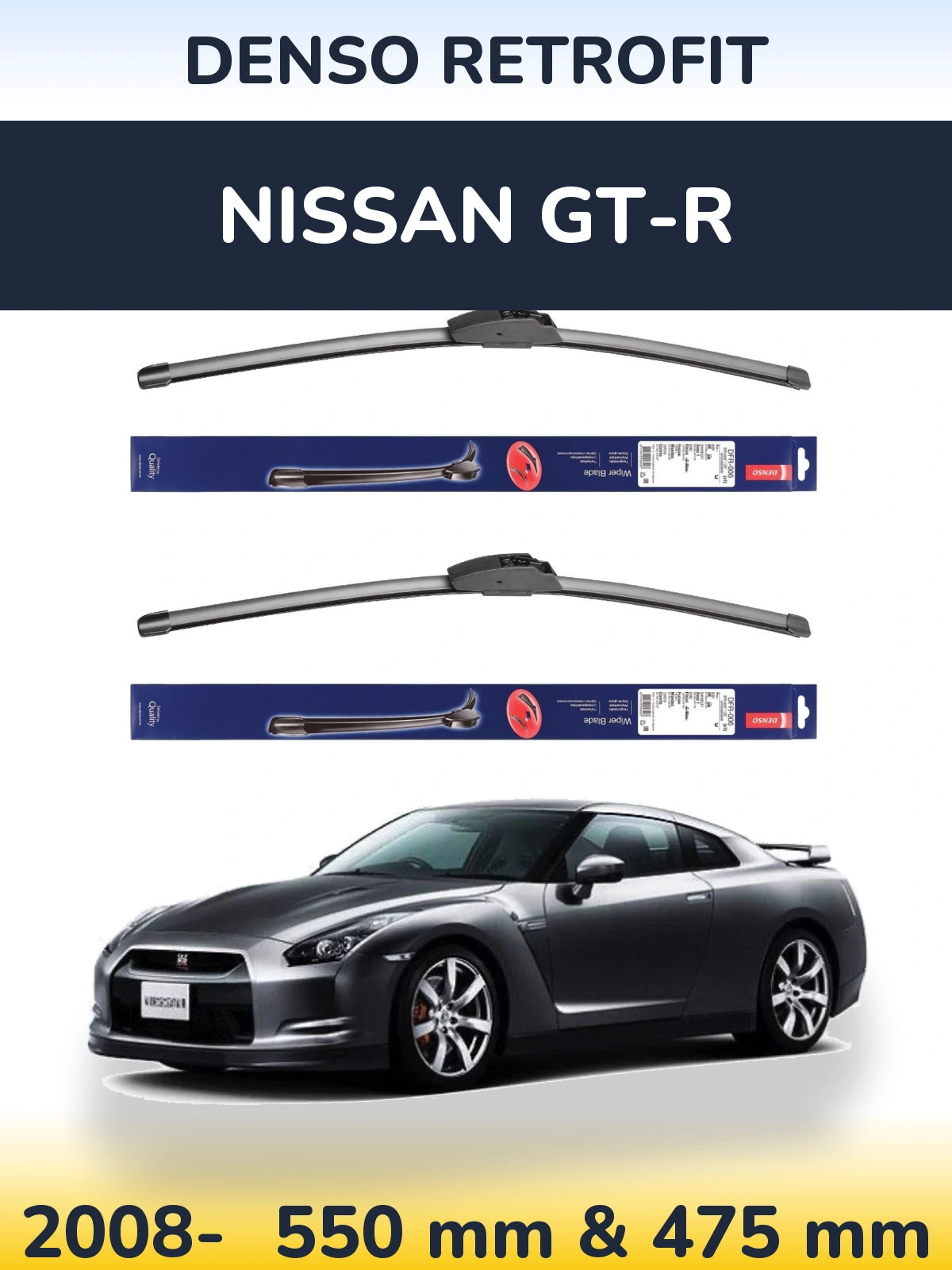 Front wiper blade set Denso Retrofit 550 & 475 mm for Nissan GT-R 2008-2026