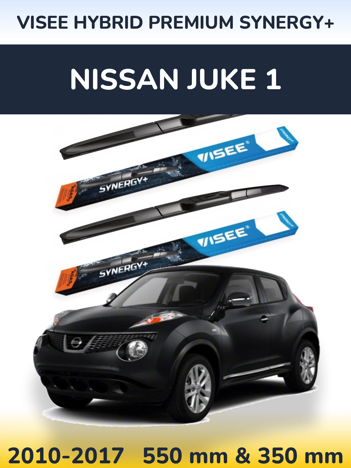 Front wiper blade set VISEE HYBRID PREMIUM SYNERGY+ 550 & 350 mm for Nissan Juke 1 2010-2017