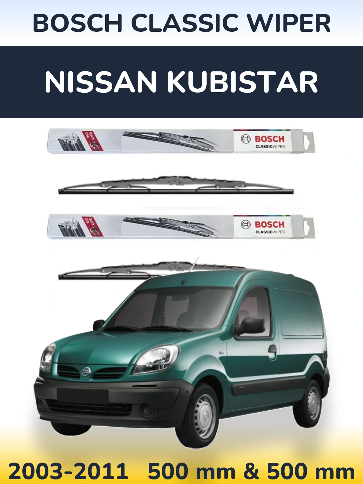 Комплект передних дворников BOSCH Classic Wiper 500 & 500 мм для Nissan Kubistar 2003-2011