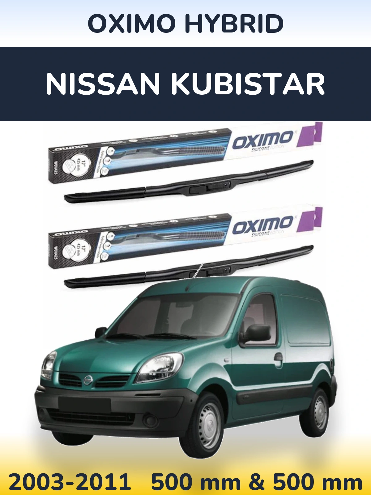 Front wiper blade set Oximo Hybrid 500 & 500 mm for Nissan Kubistar 2003-2011