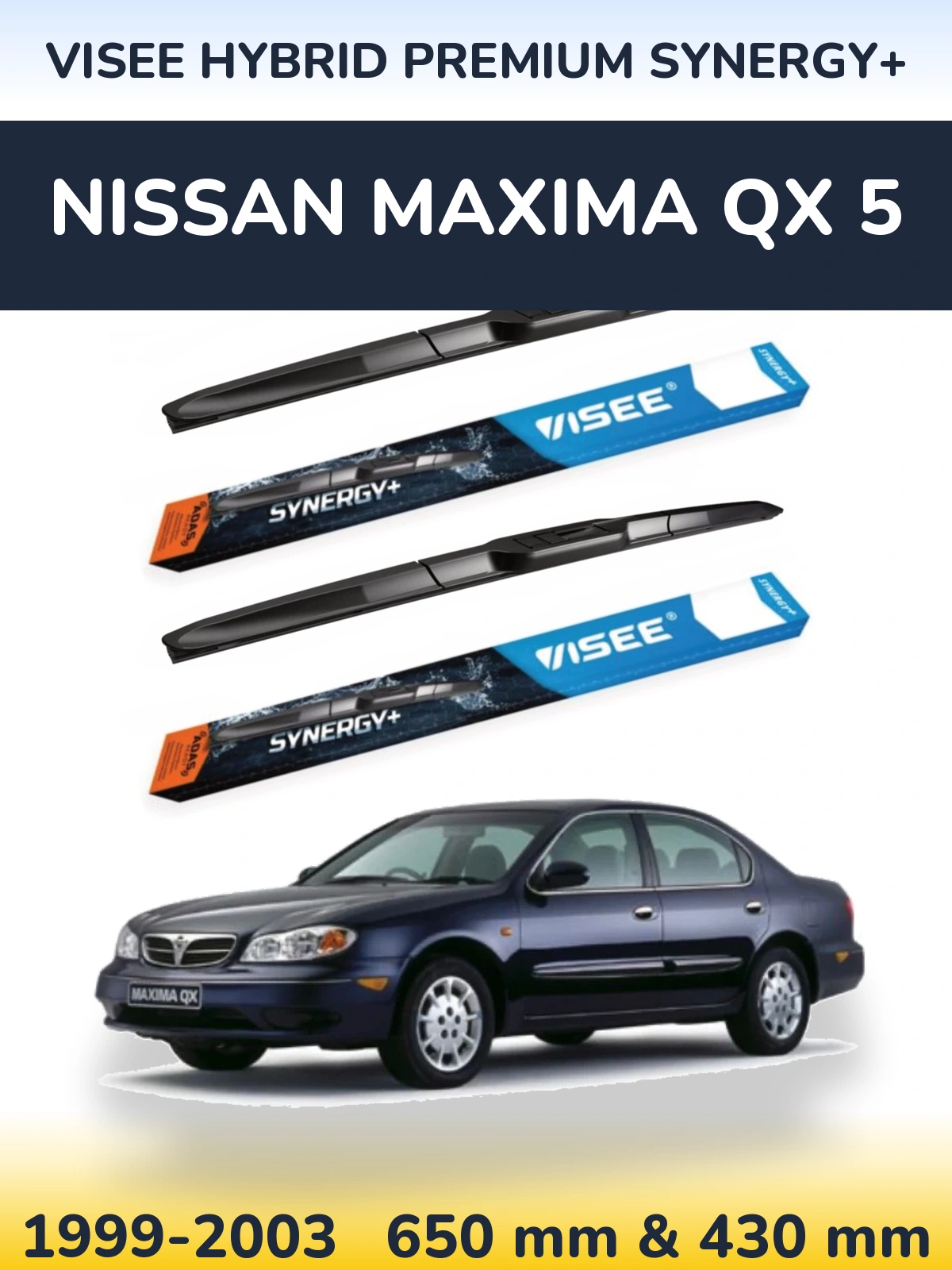 Комплект передніх щіток VISEE HYBRID PREMIUM SYNERGY+ 650 & 430 мм для Nissan Maxima QX 5 1999-2003