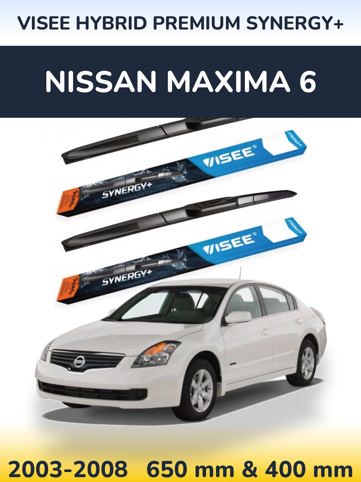 Front wiper blade set VISEE HYBRID PREMIUM SYNERGY+ 650 & 400 mm for Nissan Maxima 6 2003-2008