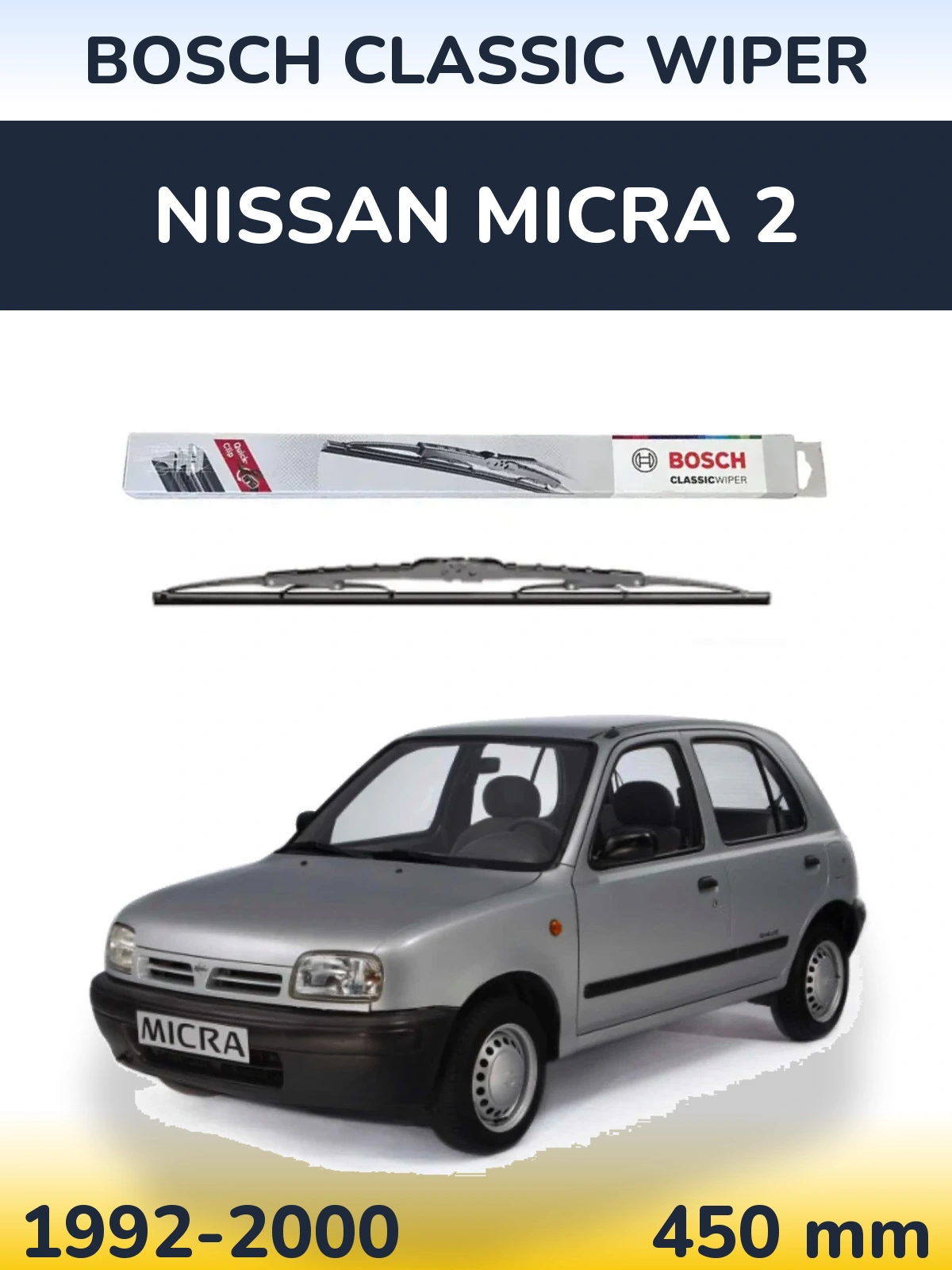 Rear wiper blade BOSCH Classic Wiper 450 mm for Nissan Micra 2 1992-2000