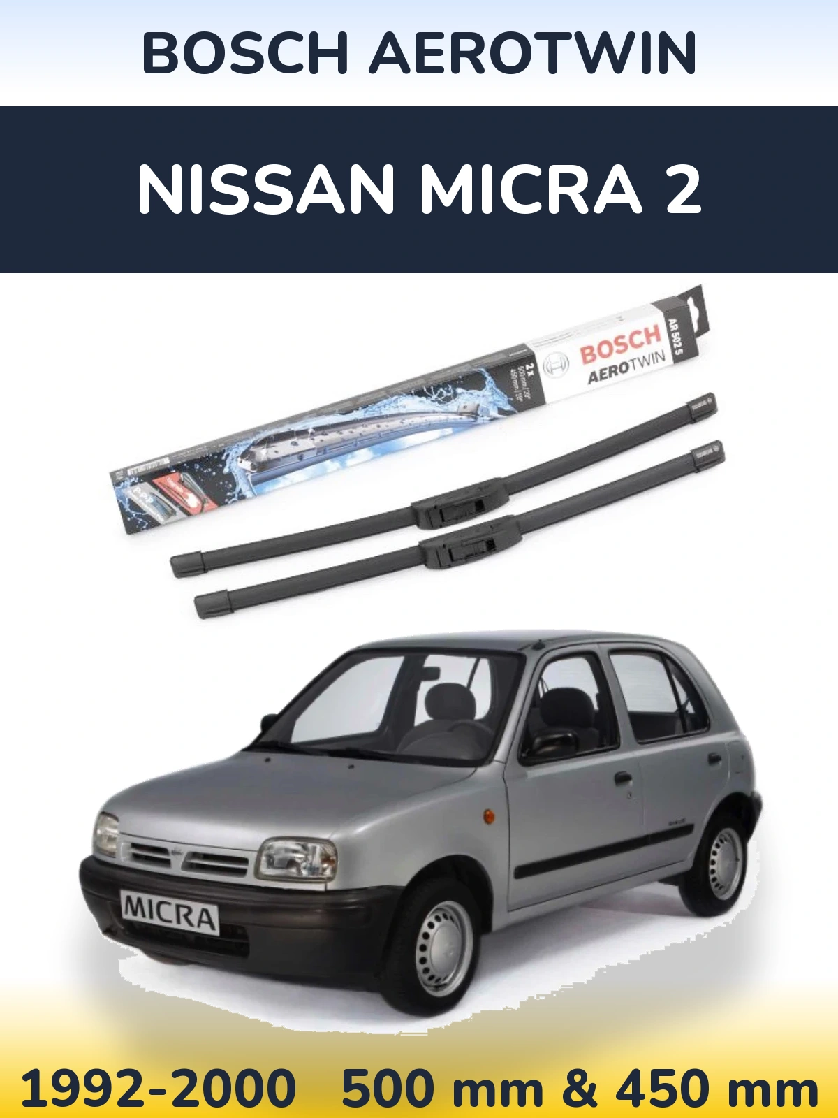 Комплект передних дворников BOSCH AeroTwin 500 & 450 мм для Nissan Micra 2 1992-2000