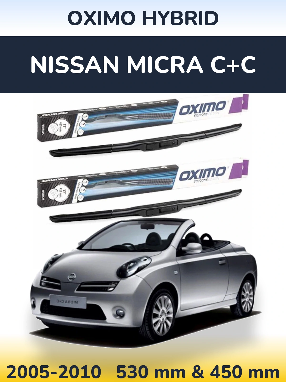 Комплект передних дворников Oximo Hybrid 530 & 450 мм для Nissan Micra C+C 2005-2010