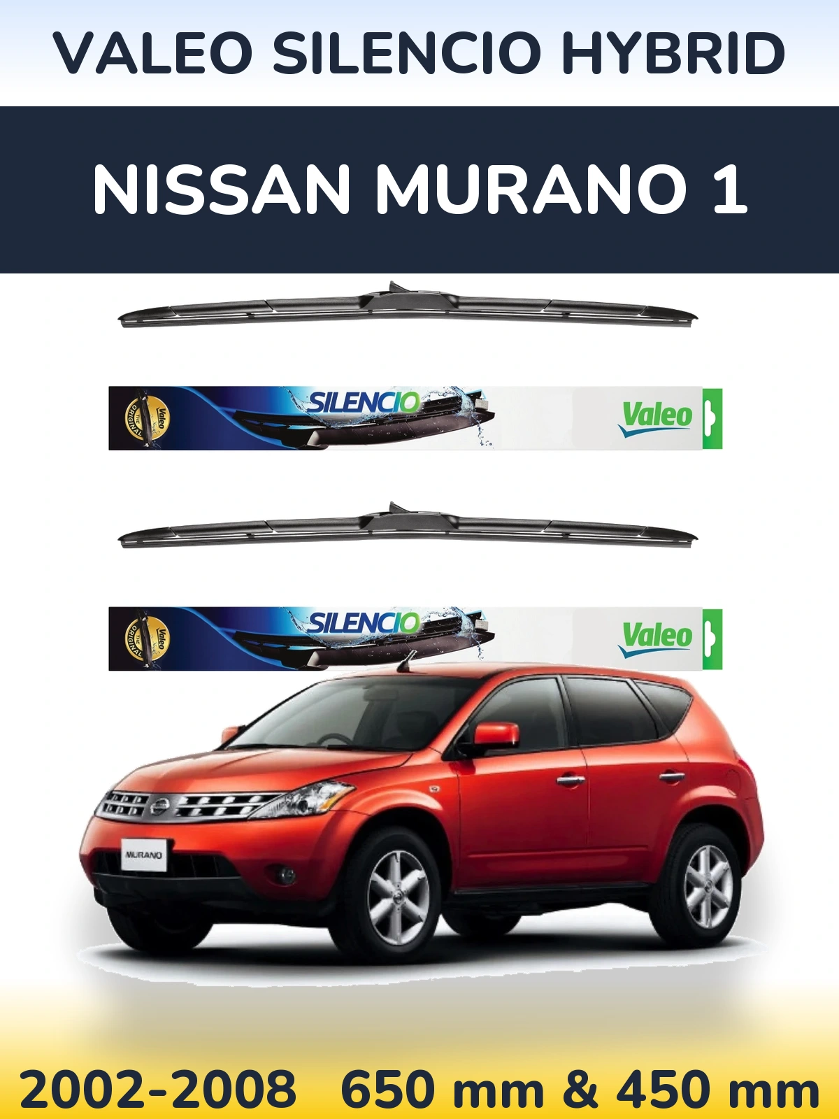Комплект передних дворников Valeo Silencio Hybrid 650 & 450 мм для Nissan Murano 1 2002-2008