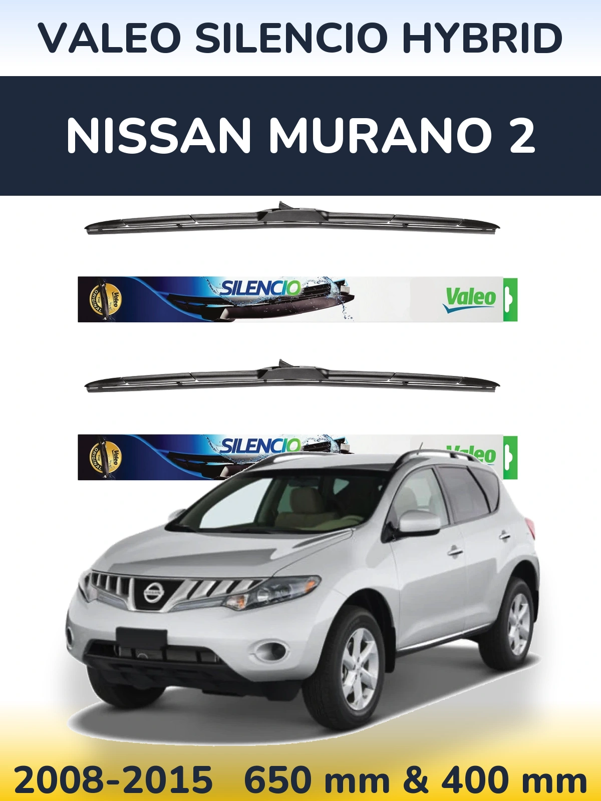 Front wiper blade set Valeo Silencio Hybrid 650 & 400 mm for Nissan Murano 2 2008-2015