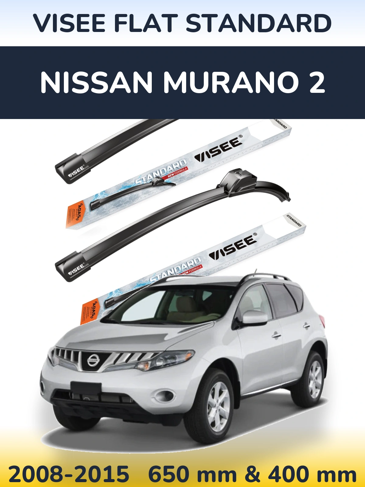 Front wiper blade set VISEE FLAT STANDARD 650 & 400 mm for Nissan Murano 2 2008-2015