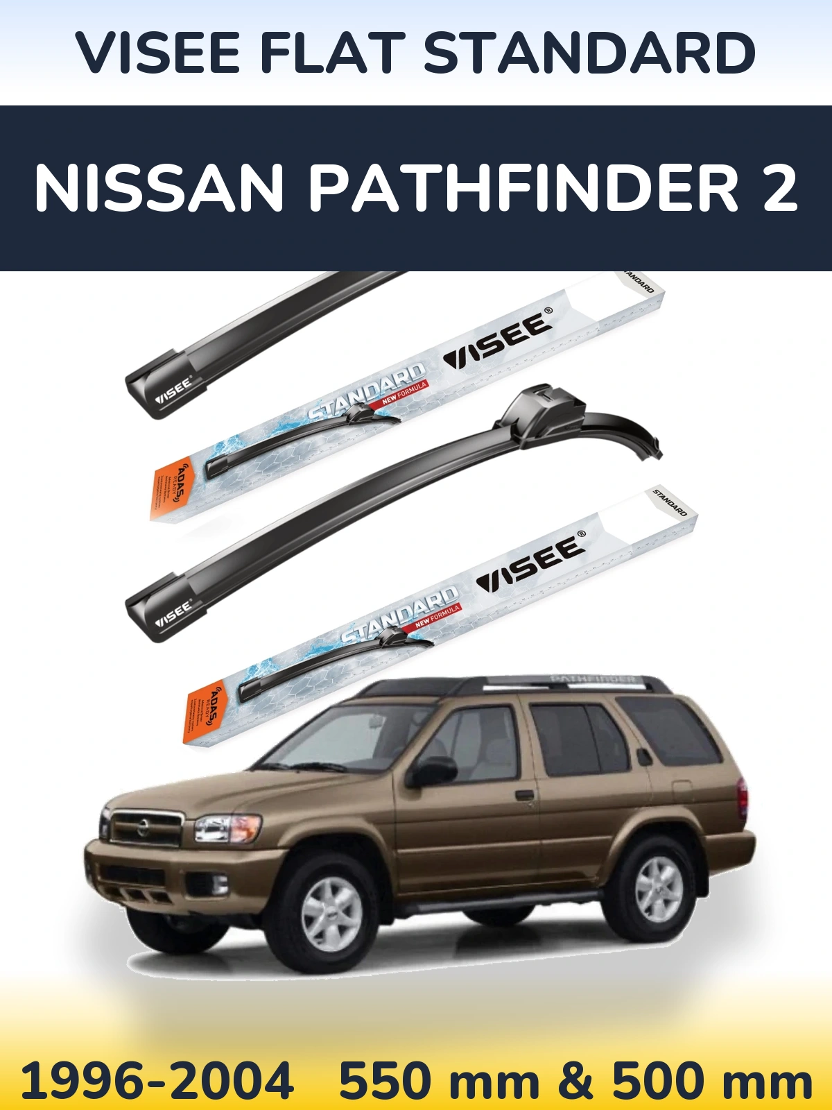 Front wiper blade set VISEE FLAT STANDARD 550 & 500 mm for Nissan Pathfinder 2 1996-2004