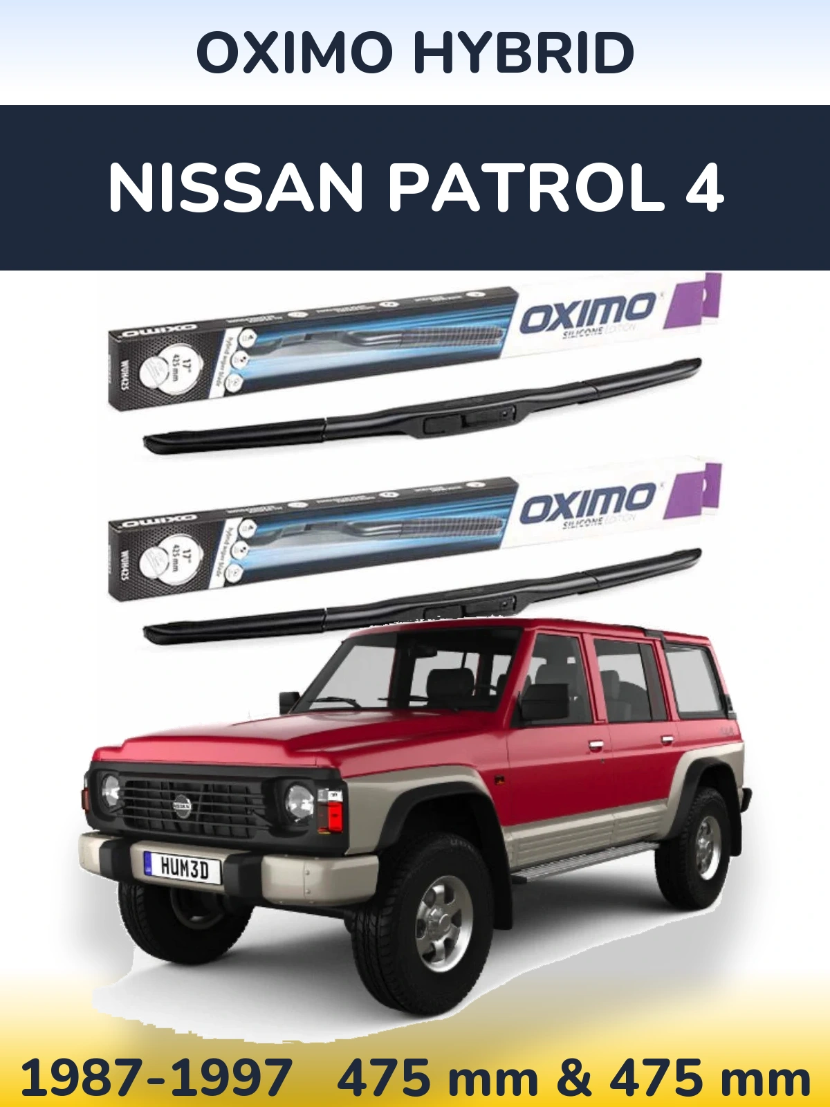 Front wiper blade set Oximo Hybrid 475 & 475 mm for Nissan Patrol 4 1987-1997