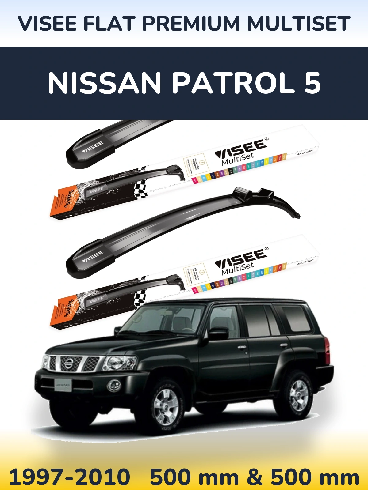 Front wiper blade set VISEE FLAT PREMIUM MultiSet 500 & 500 mm for Nissan Patrol 5 1997-2010