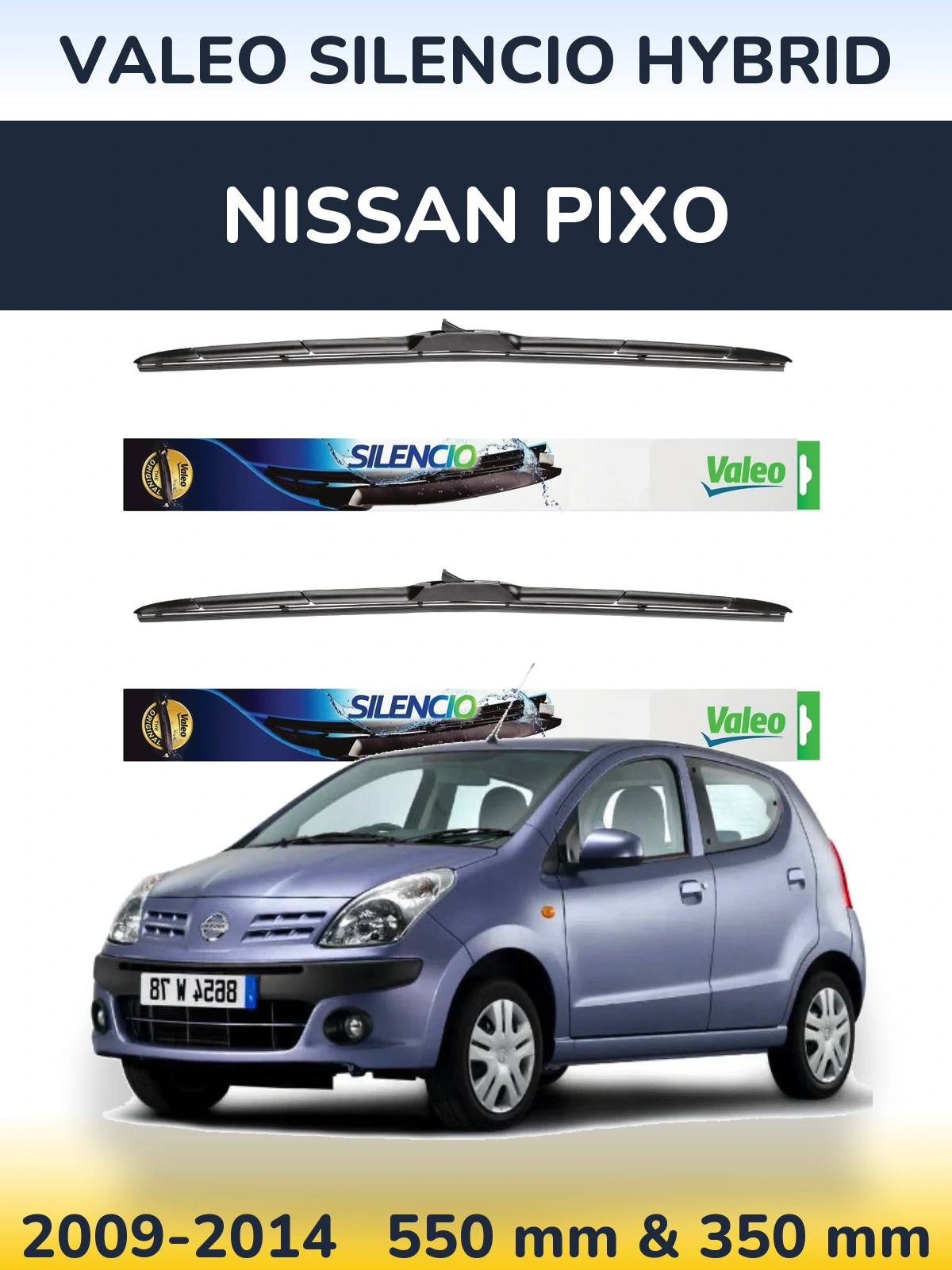 Комплект передних дворников Valeo Silencio Hybrid 550 & 350 мм для Nissan Pixo 2009-2014