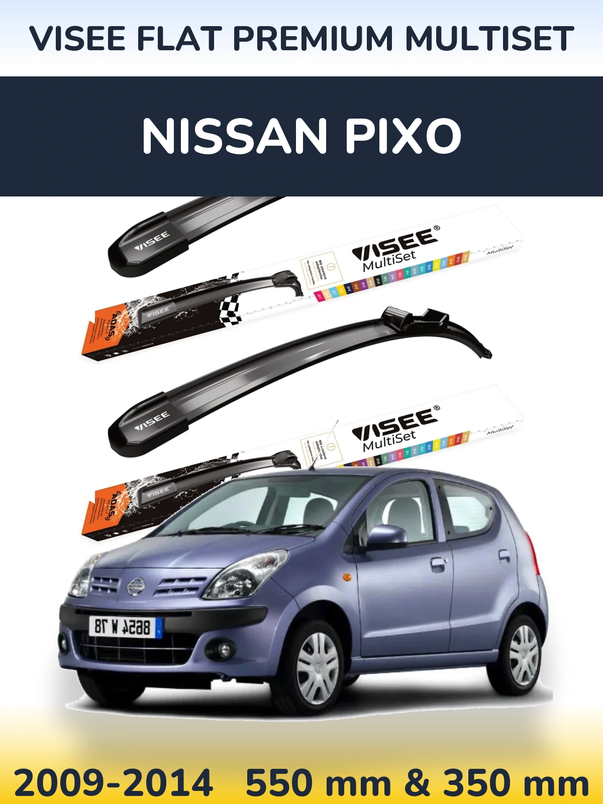 Front wiper blade set VISEE FLAT PREMIUM MultiSet 550 & 350 mm for Nissan Pixo 2009-2014