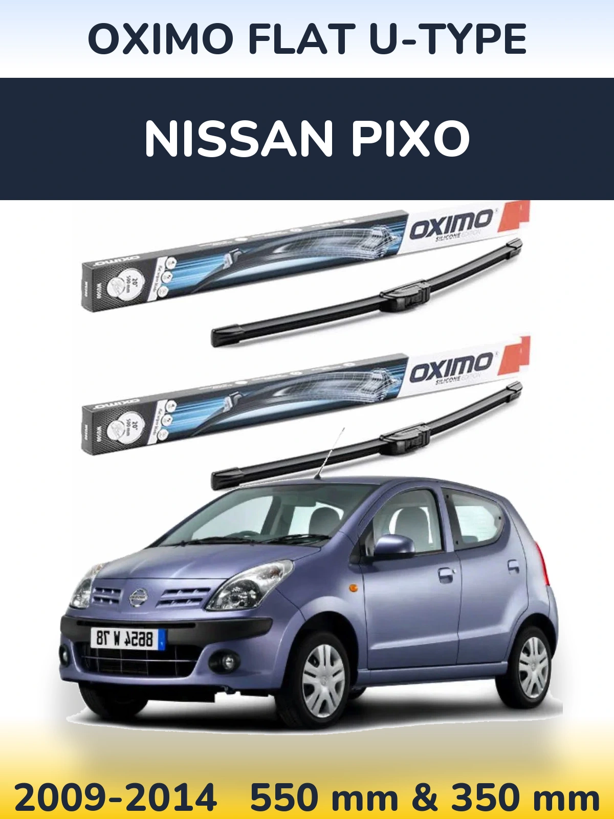 Комплект передних дворников Oximo Flat U-type 550 & 350 мм для Nissan Pixo 2009-2014