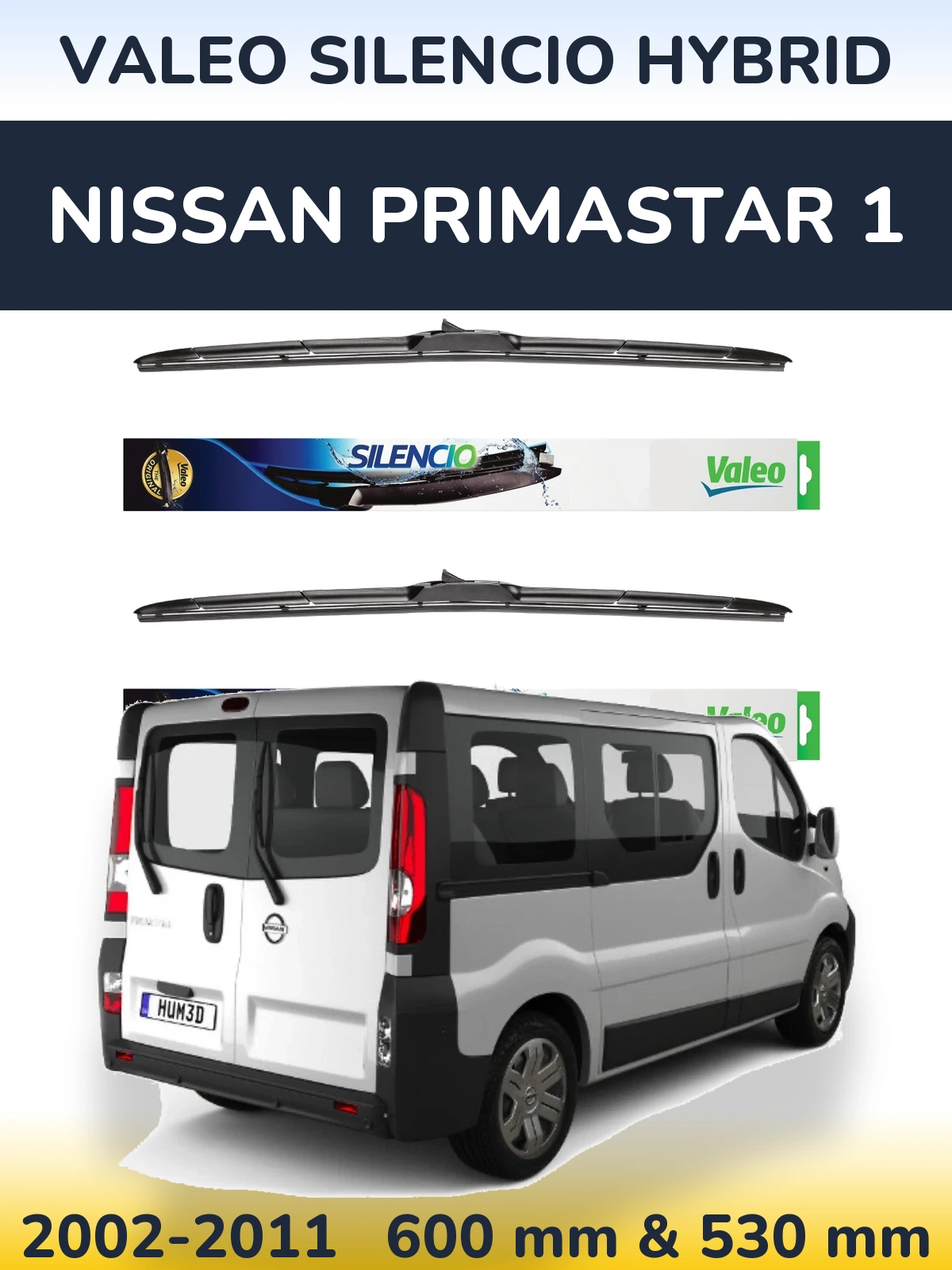 Front wiper blade set Valeo Silencio Hybrid 600 & 530 mm for Nissan Primastar 1 2002-2011