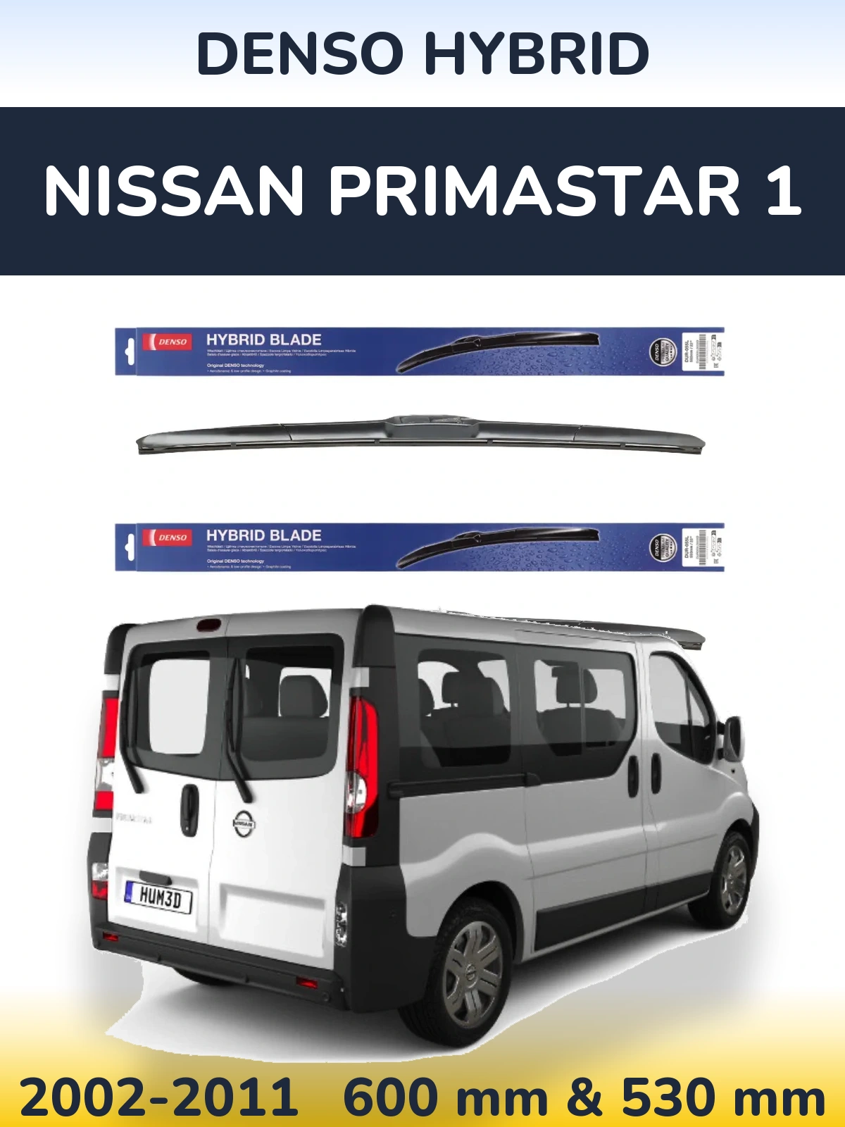Front wiper blade set Denso Hybrid 600 & 530 mm for Nissan Primastar 1 2002-2011
