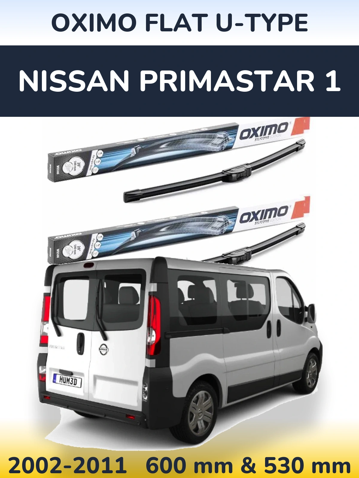 Front wiper blade set Oximo Flat U-type 600 & 530 mm for Nissan Primastar 1 2002-2011