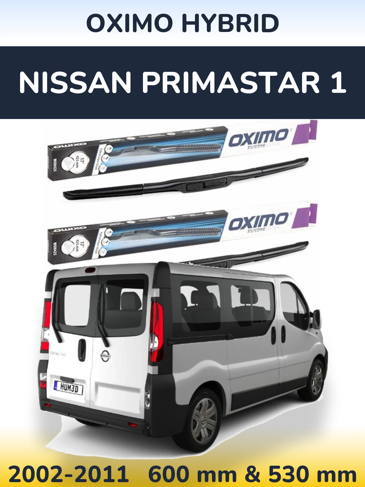 Front wiper blade set Oximo Hybrid 600 & 530 mm for Nissan Primastar 1 2002-2011