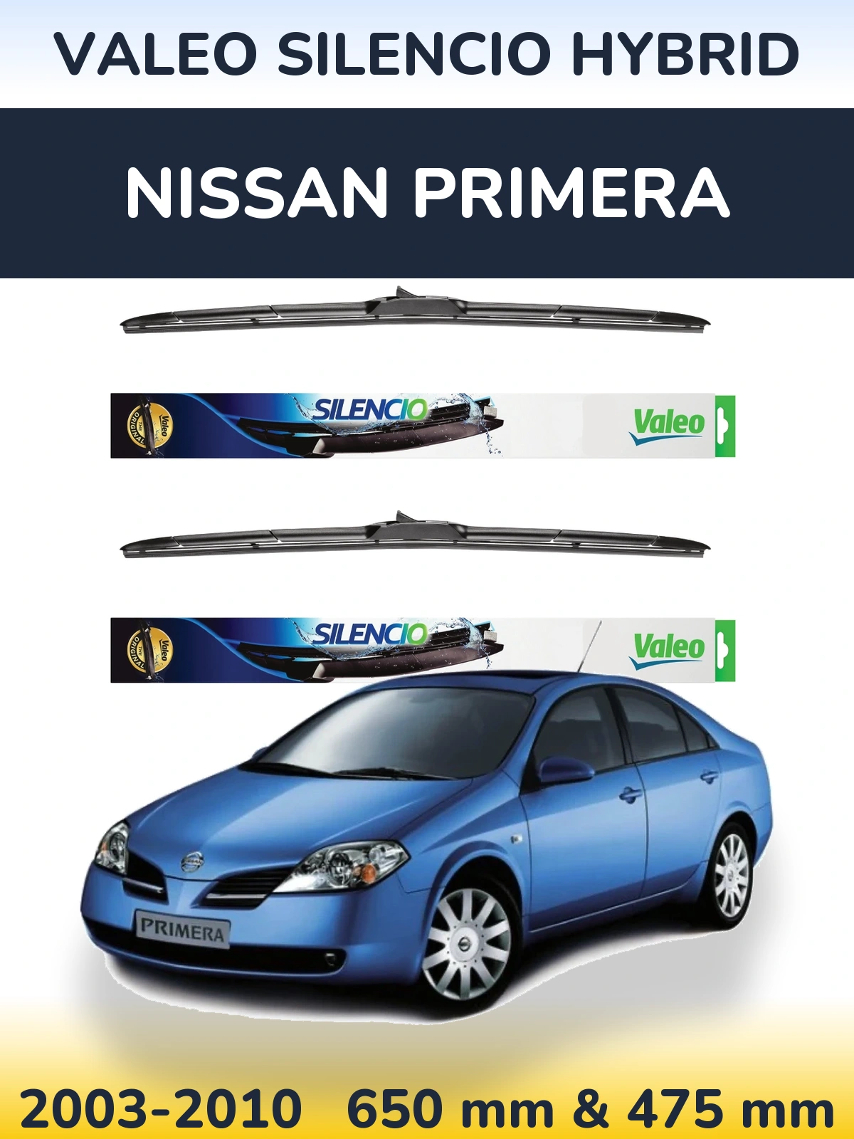 Комплект передних дворников Valeo Silencio Hybrid 650 & 475 мм для Nissan Primera 2003-2010