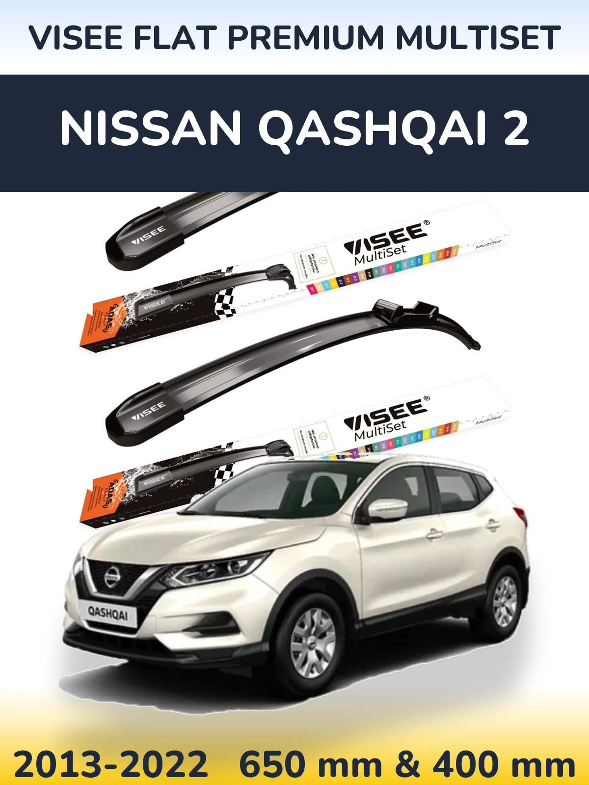 Front wiper blade set VISEE FLAT PREMIUM MultiSet 650 & 400 mm for Nissan Qashqai 2 2013-2022