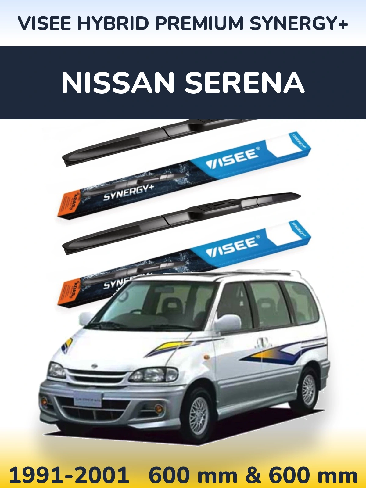 Комплект передних дворников VISEE HYBRID PREMIUM SYNERGY+ 600 & 600 мм для Nissan Serena 1991-2001