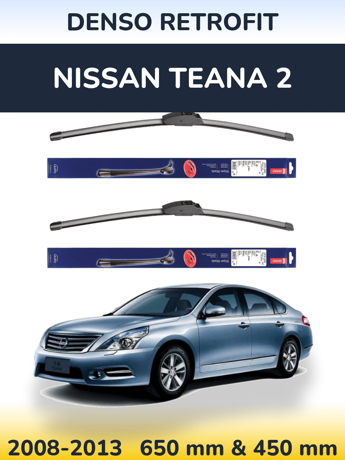 Front wiper blade set Denso Retrofit 650 & 450 mm for Nissan Teana 2 2008-2013