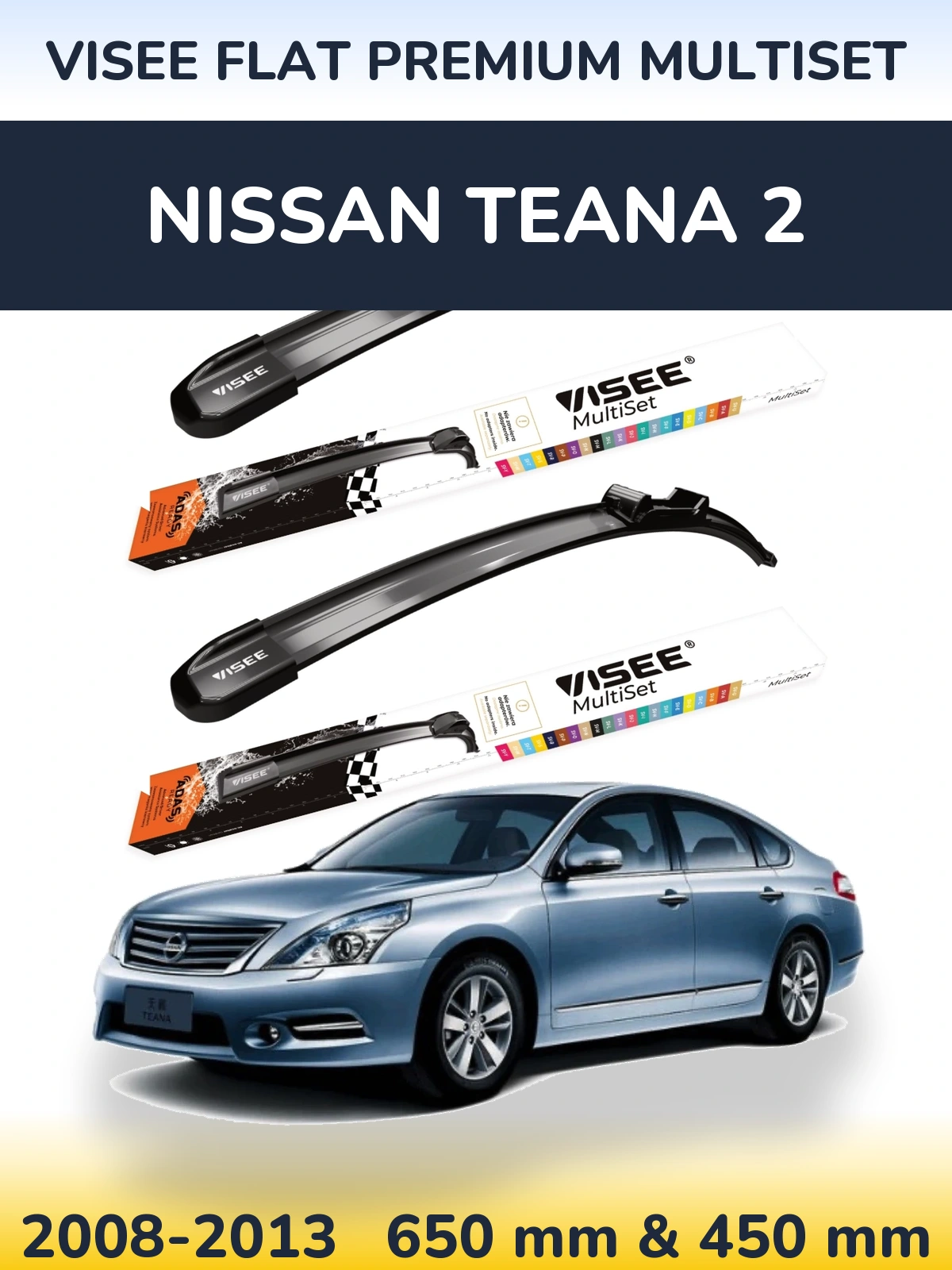 Front wiper blade set VISEE FLAT PREMIUM MultiSet 650 & 450 mm for Nissan Teana 2 2008-2013
