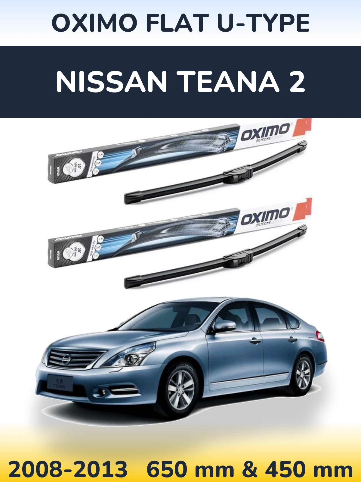 Front wiper blade set Oximo Flat U-type 650 & 450 mm for Nissan Teana 2 2008-2013