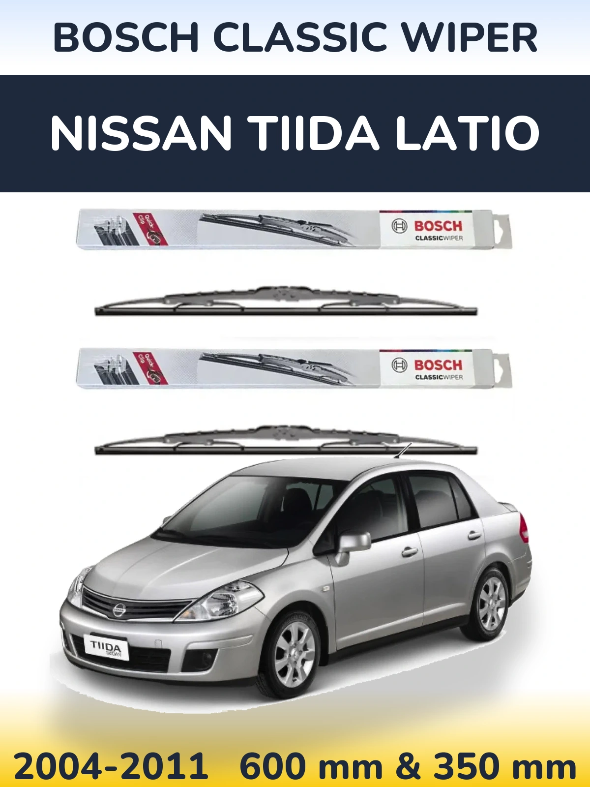 Front wiper blade set BOSCH Classic Wiper 600 & 340 mm for Nissan Tiida Latio 2004-2011
