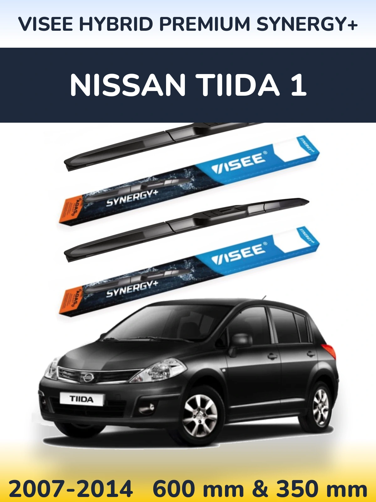 Front wiper blade set VISEE HYBRID PREMIUM SYNERGY+ 600 & 350 mm for Nissan Tiida 1 2007-2014