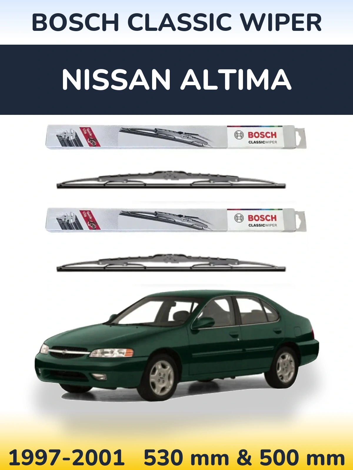 Front wiper blade set BOSCH Classic Wiper 530 & 500 mm for Nissan Altima 1997-2001