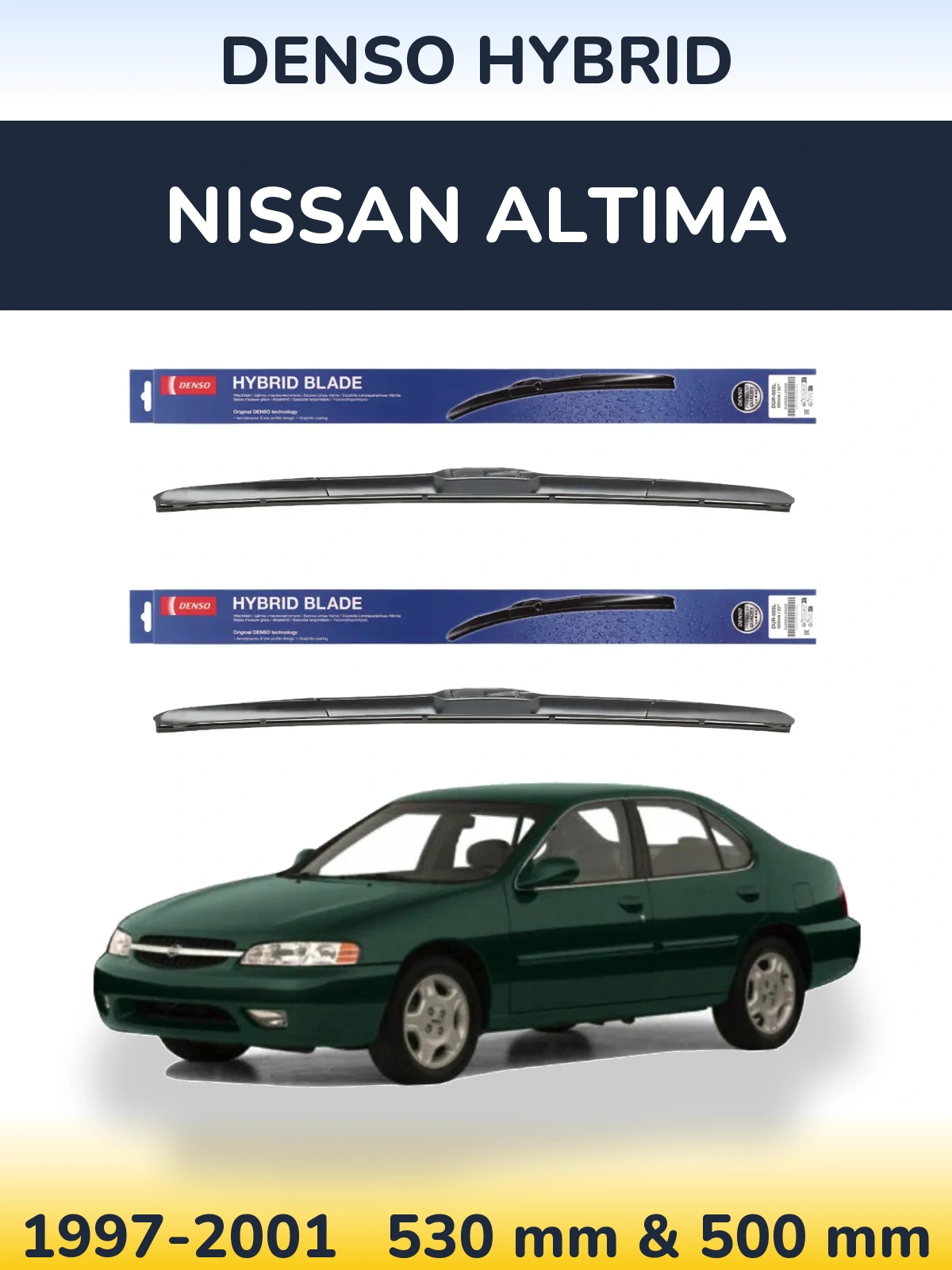 Front wiper blade set Denso Hybrid 530 & 500 mm for Nissan Altima 1997-2001